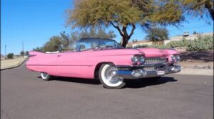 pink 1959 cadillac convertible